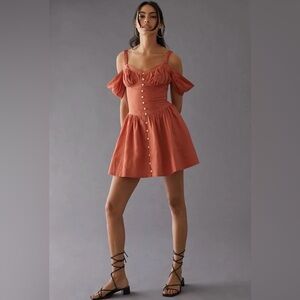 Anthropologie Off-The-Shoulder Linen Mini Dress